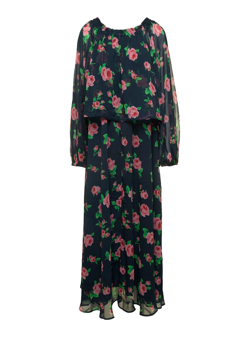 Rotate Women Maxi Multicolor Dress With All-Over Roses Print In Chiffon Woman