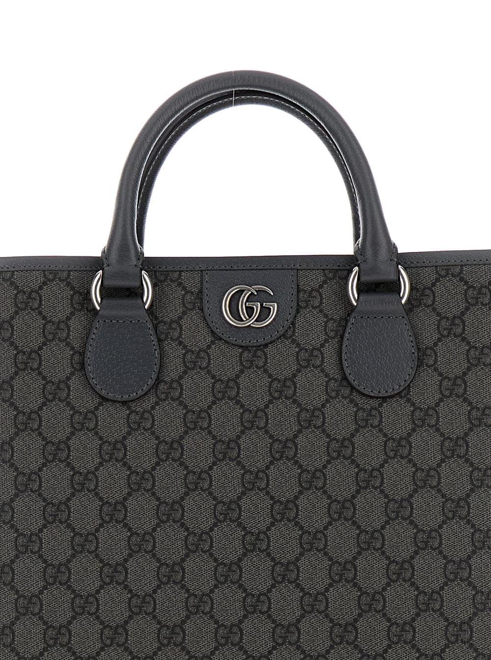 Gucci Men 'Ophidia Gg Media' Black And Grey Tote Bag In Gg Supreme Canvas Man