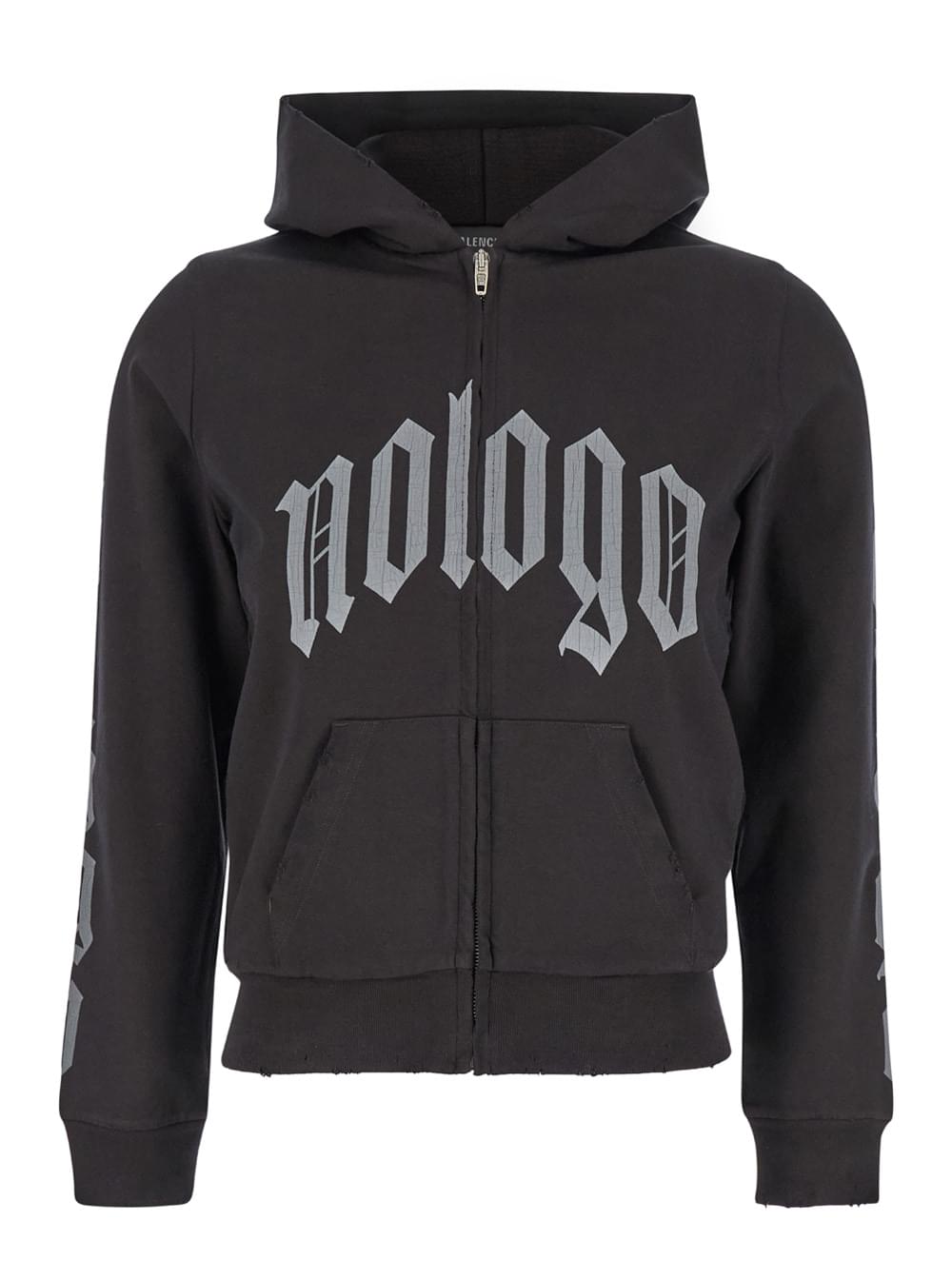 Balenciaga Women Black Zip-Up Hoodie With No Logo Gothic Print In Jersey Woman