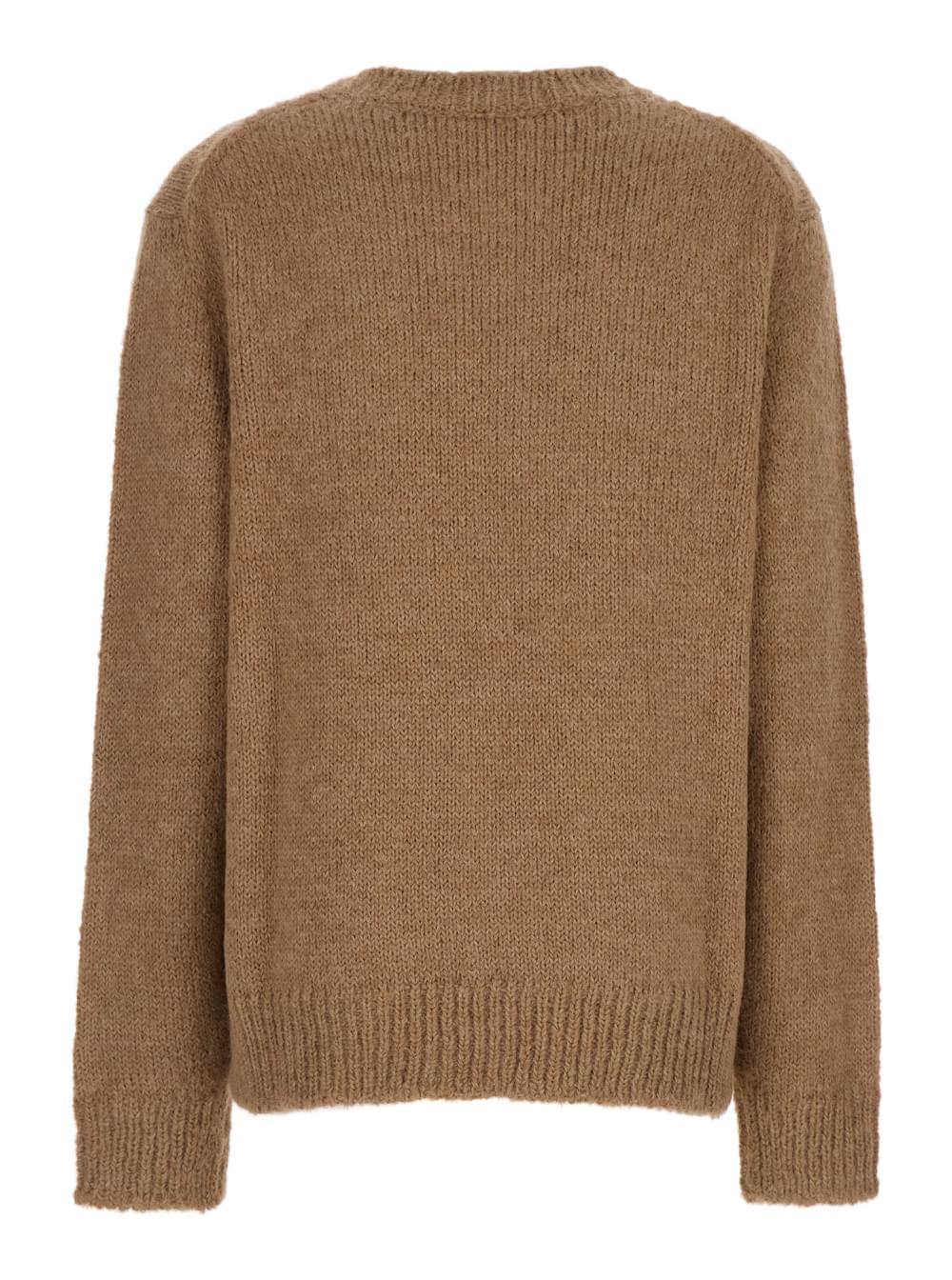 Jil Sander Women Oversized Beige Sweater With Ribbed Trim In Wool Woman