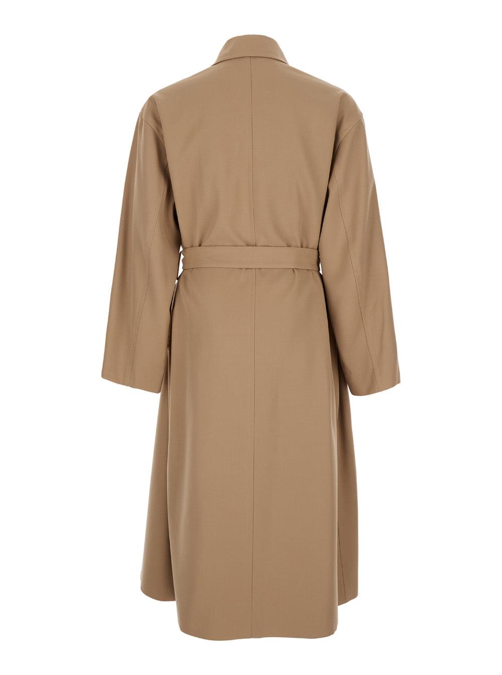 Jil Sander Men Beige Double Breasted Trench With Belt In Wool Man