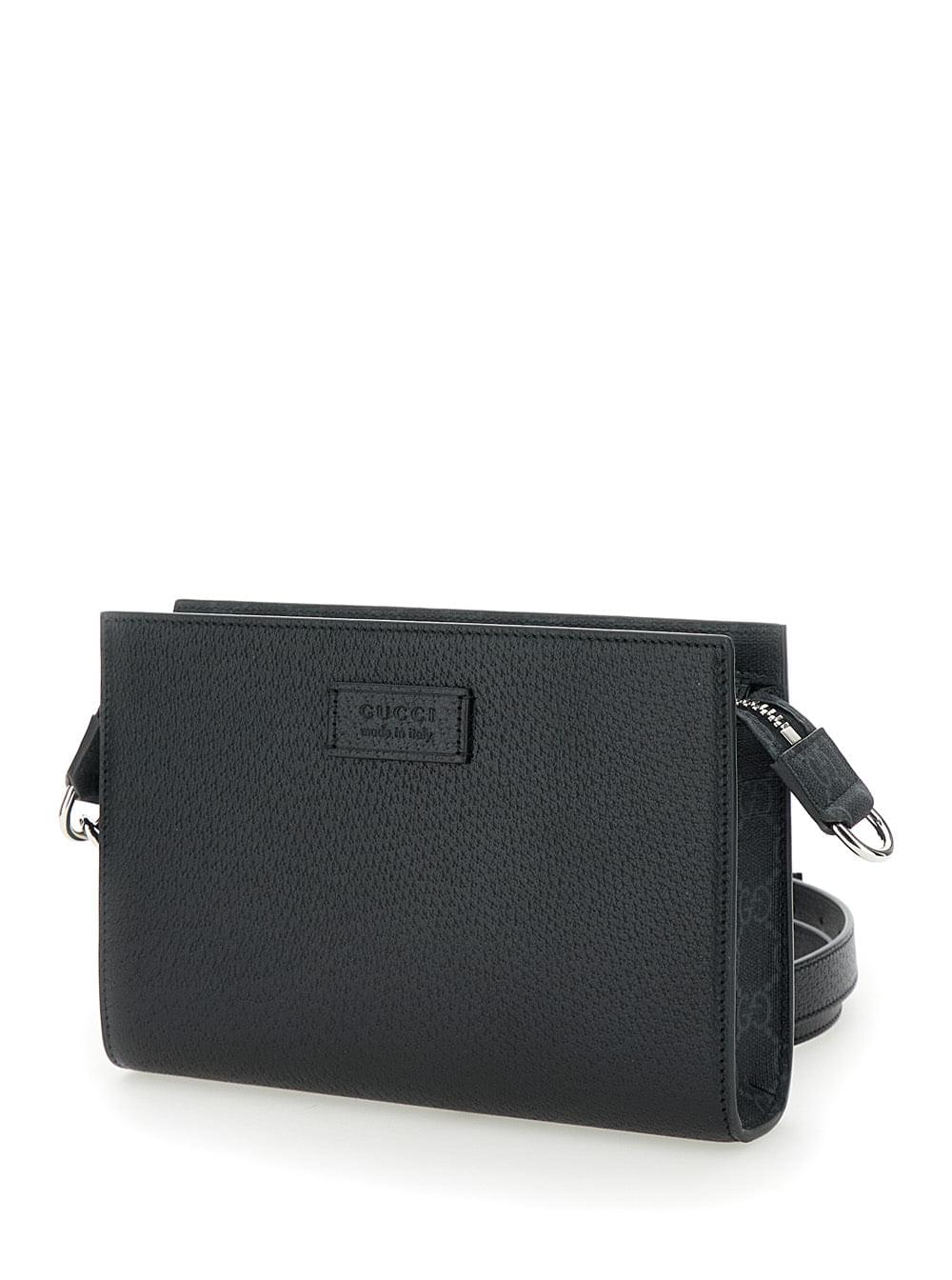 Gucci Men Super Mini Crossbody Bag With Logo Patch In Leather Man