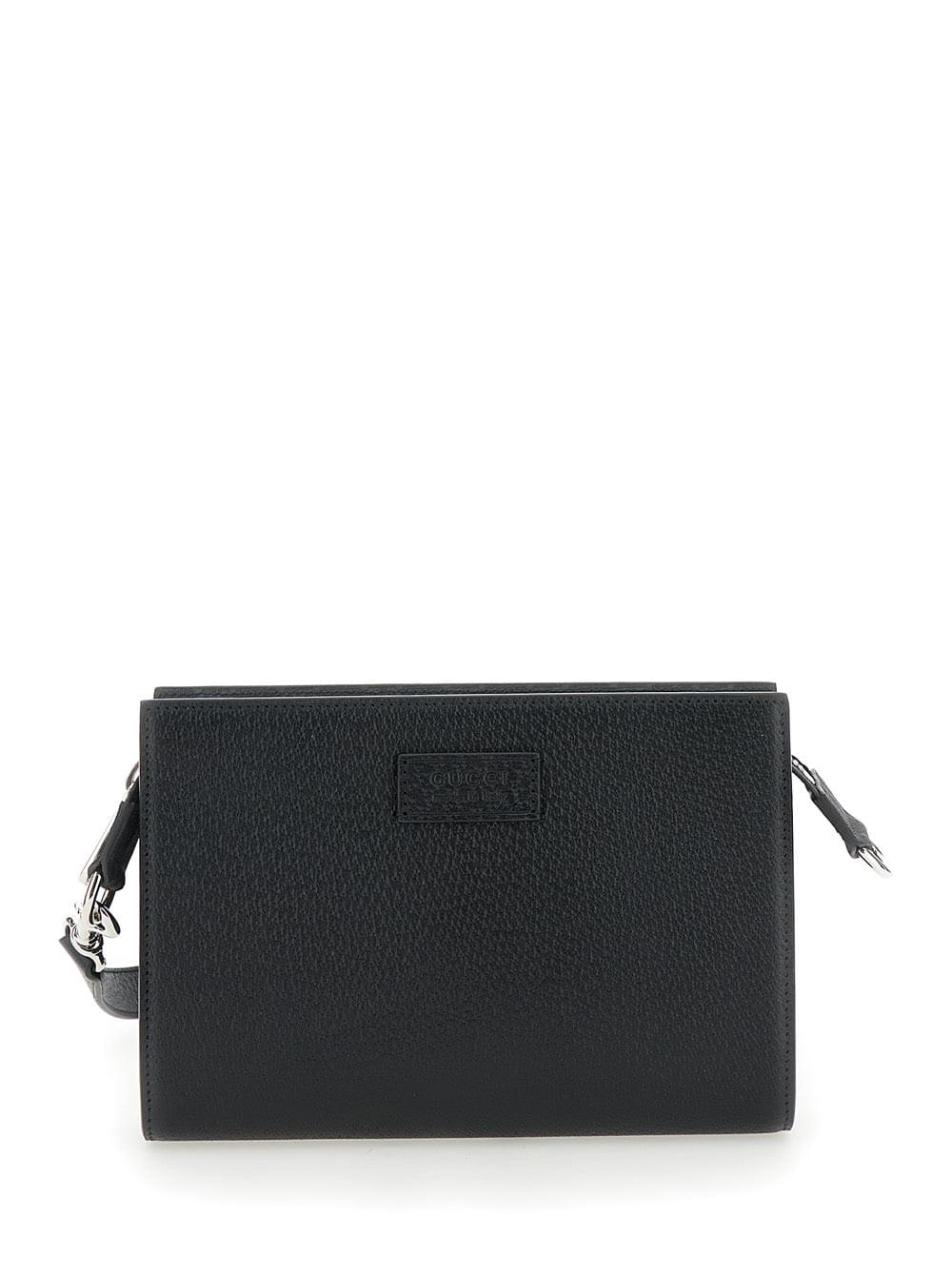 Gucci Men Super Mini Crossbody Bag With Logo Patch In Leather Man
