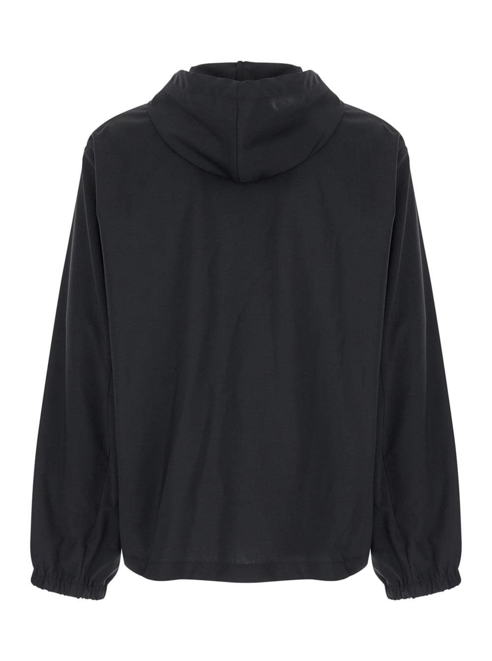 Givenchy Men Black Zip-Up Hoodie With Logo Detail In Wool Man