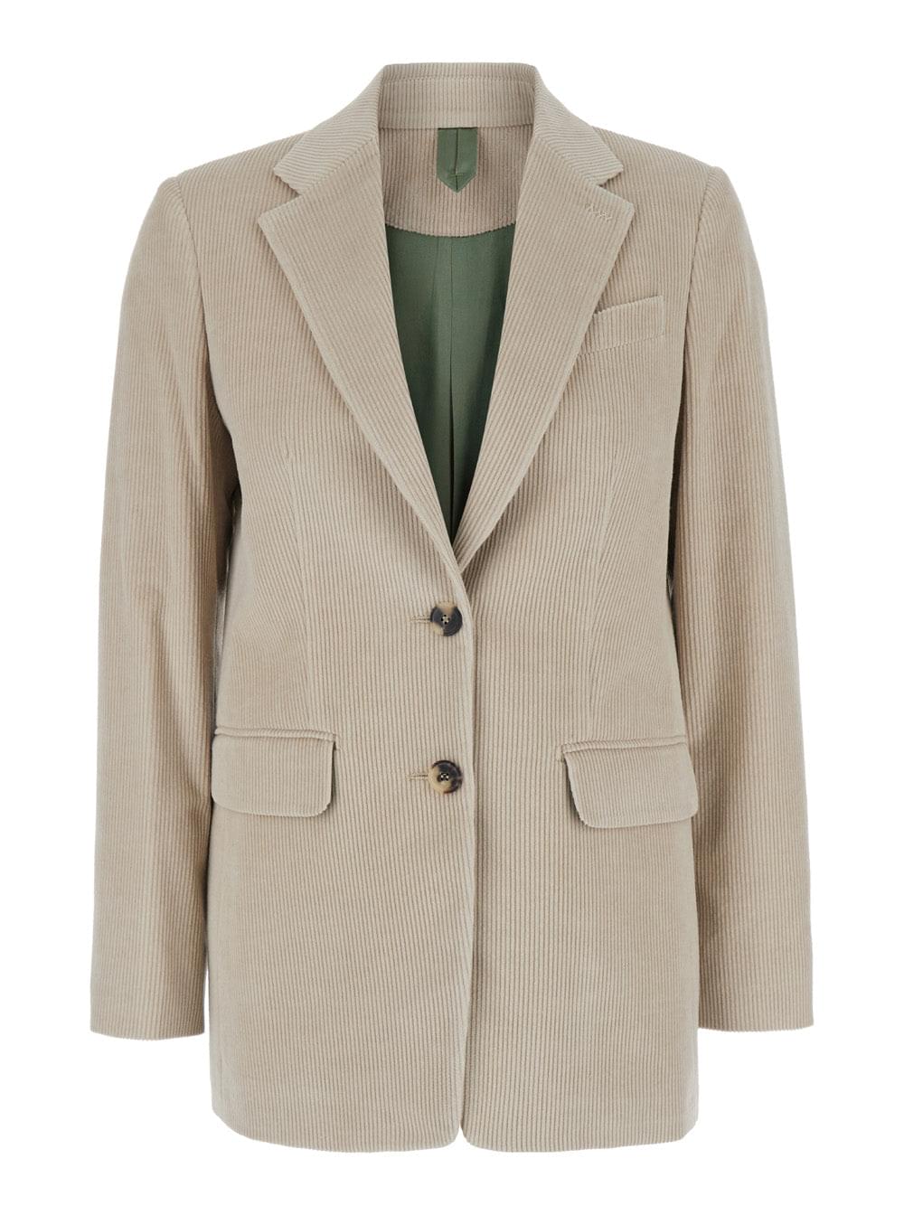 Max Mara Women 'Kuban' Beige Single-Breasted Jacket With Notched Revers In Cotton Blend Woman