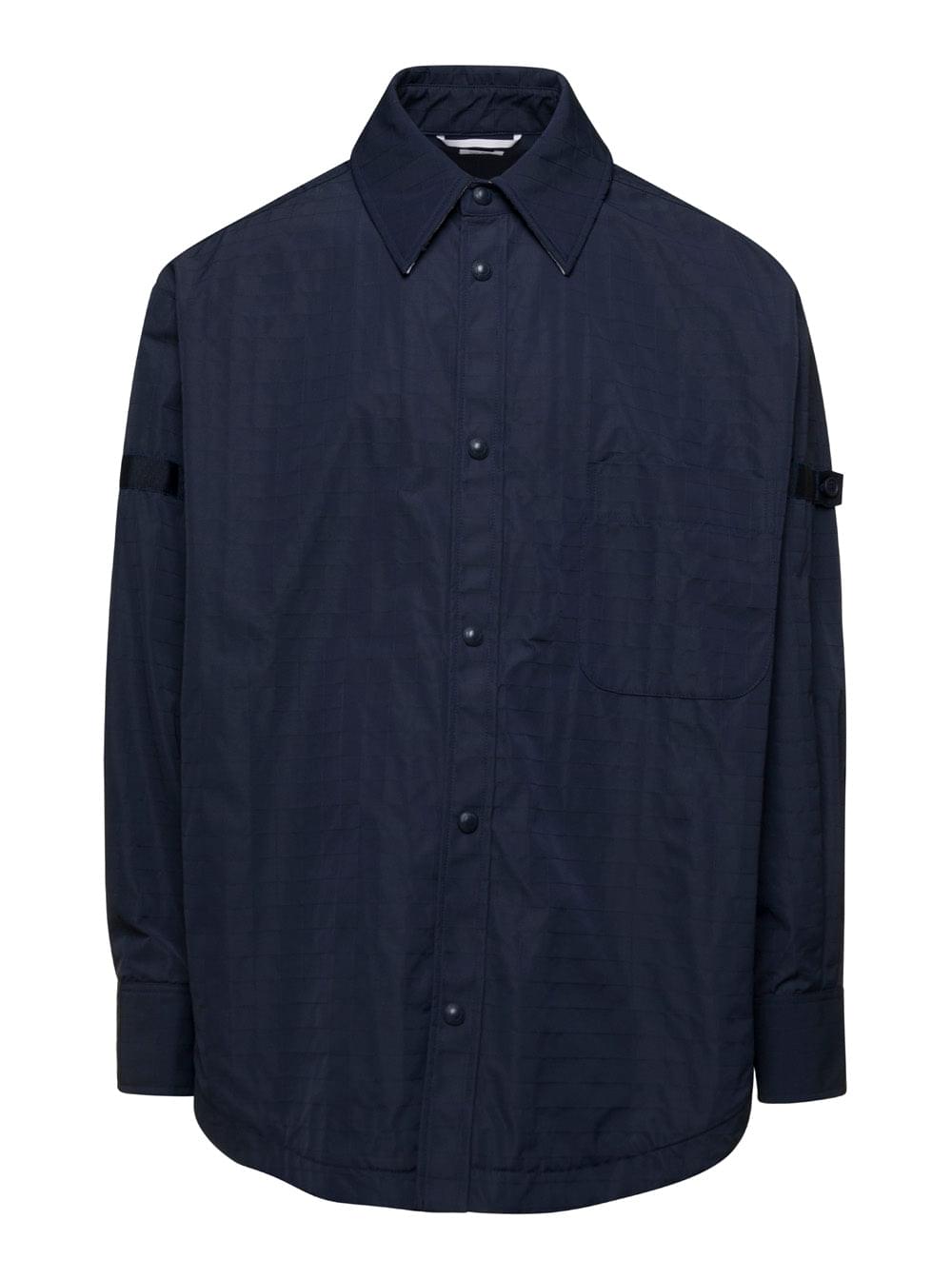 Thom Browne Men Oversized Blue Shirt With Patch Pockets In Polyamide Blend Man