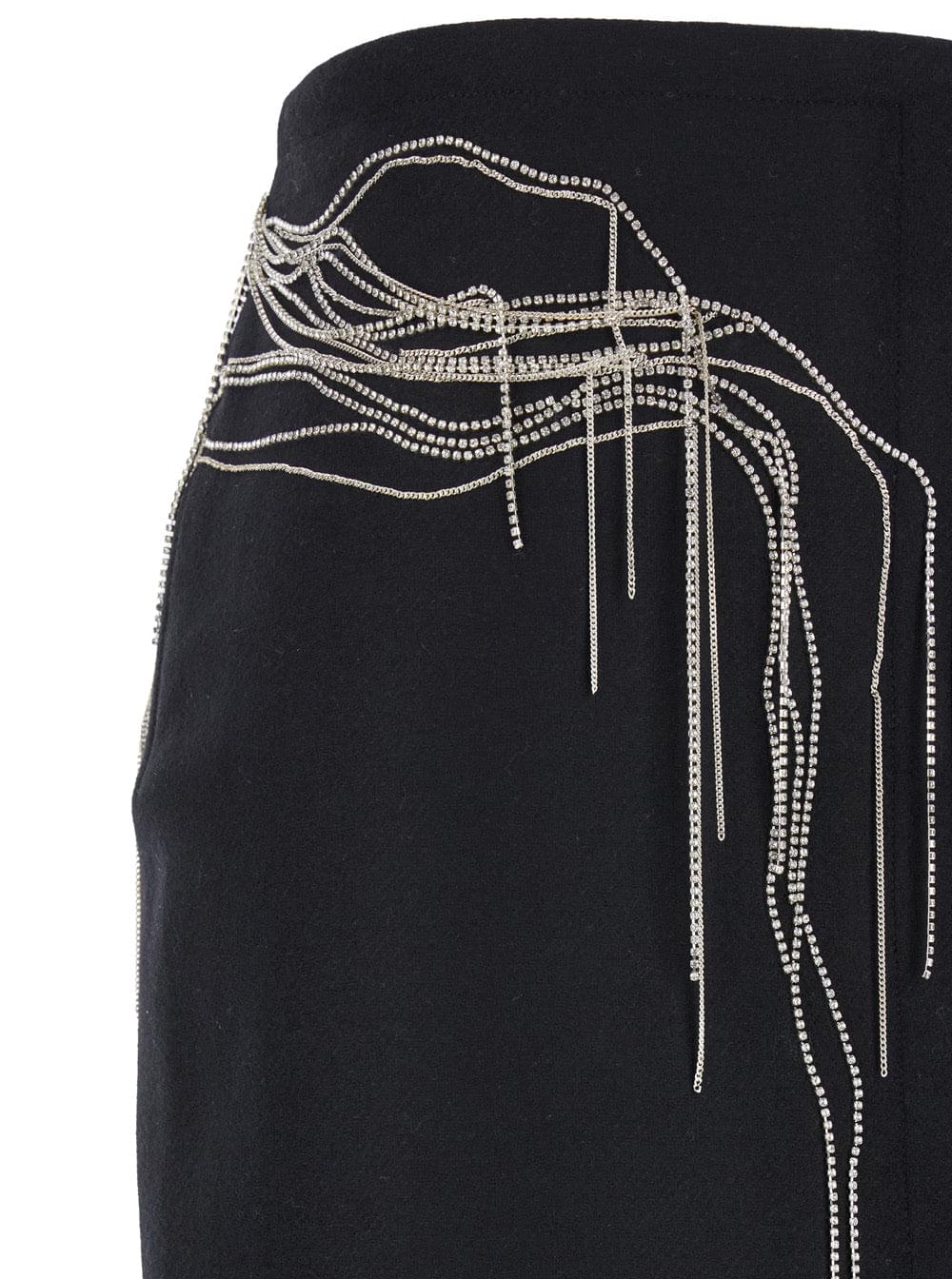 Dries Van Noten Women 'Shelda' Black Midi Skirt With Maxi Beaded Embellishments In Wool Blend Woman