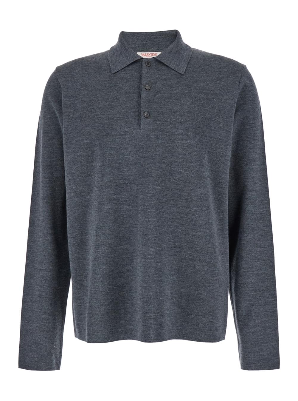 Valentino Men Grey Polo Shirt With Classic Collar And Long Sleeves In Wool Man