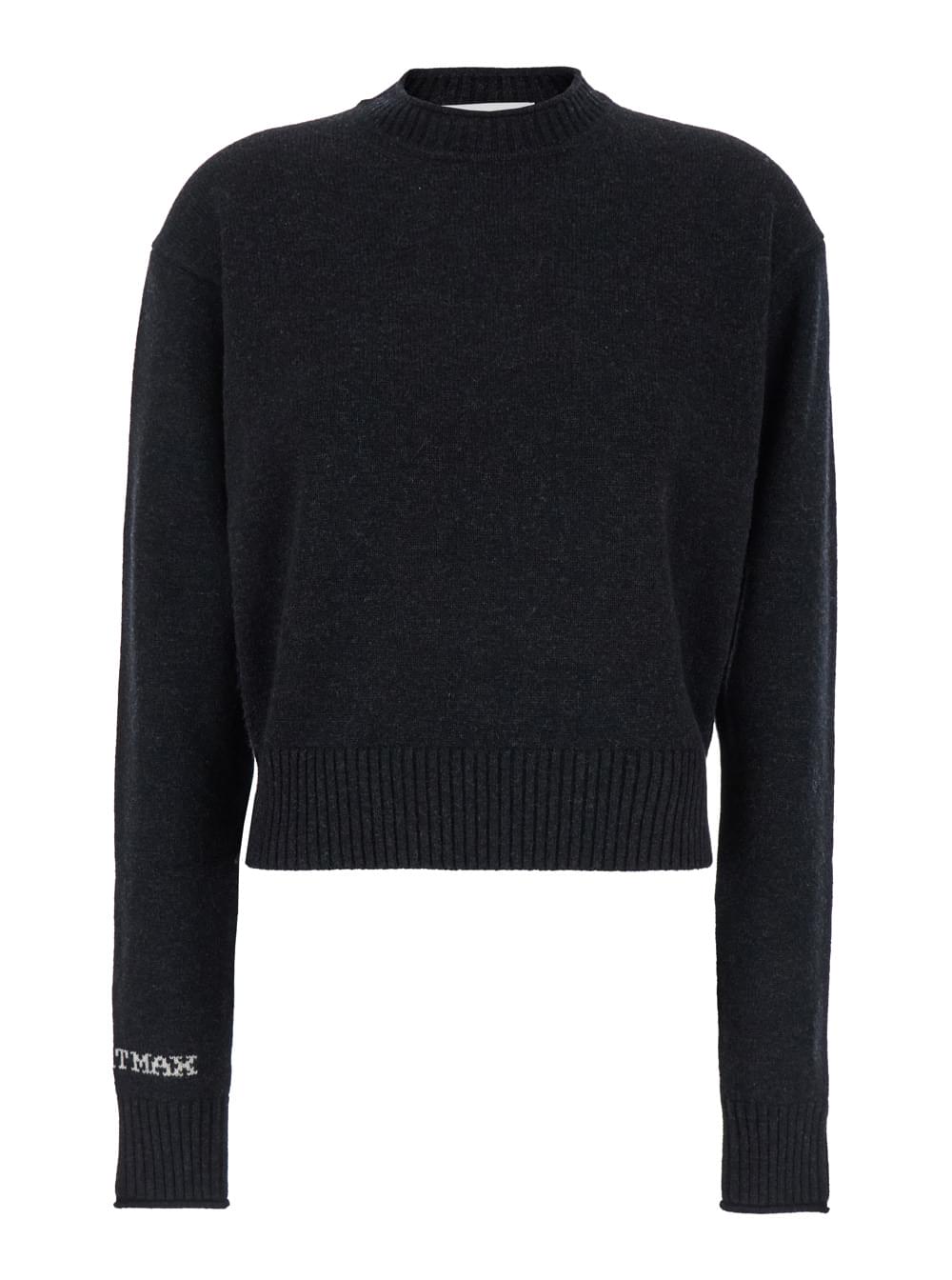 Sportmax Women 'Agadir' Black Crewneck Sweater With Logo Lettering On The Sleeve In Wool And Cashmere Woman