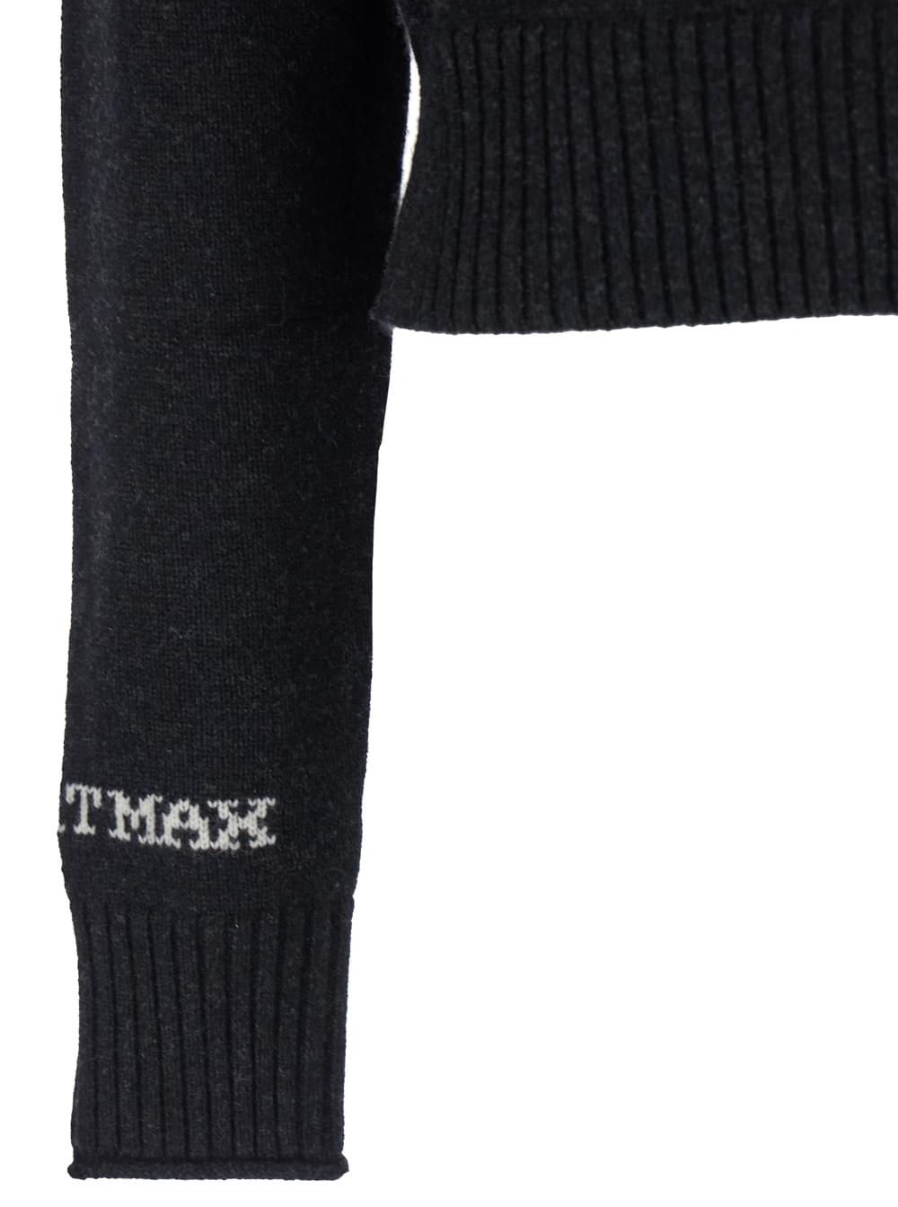 Sportmax Women 'Agadir' Black Crewneck Sweater With Logo Lettering On The Sleeve In Wool And Cashmere Woman