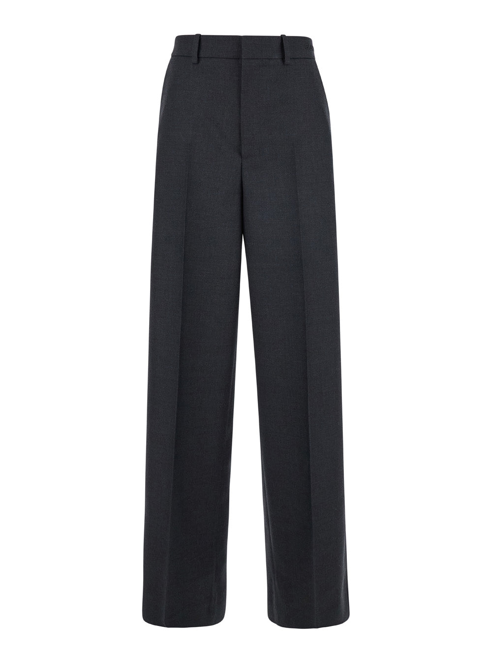 Gucci Women Grey Pants With Logo Lettering Detail On The Waist In Wool Woman