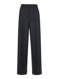 Gucci Women Grey Pants With Logo Lettering Detail On The Waist In Wool Woman