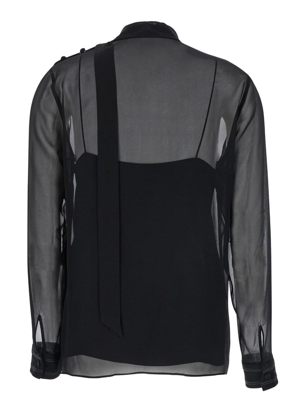 Gucci Women Black Blouse With High Pussy Bow Neck In Silk Georgette Woman