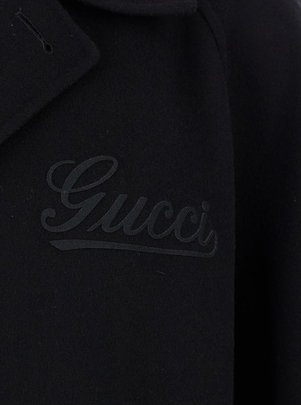 Gucci Men Black Single-Breasted Coat With Wide Notched Revers And Belt In Wool Man