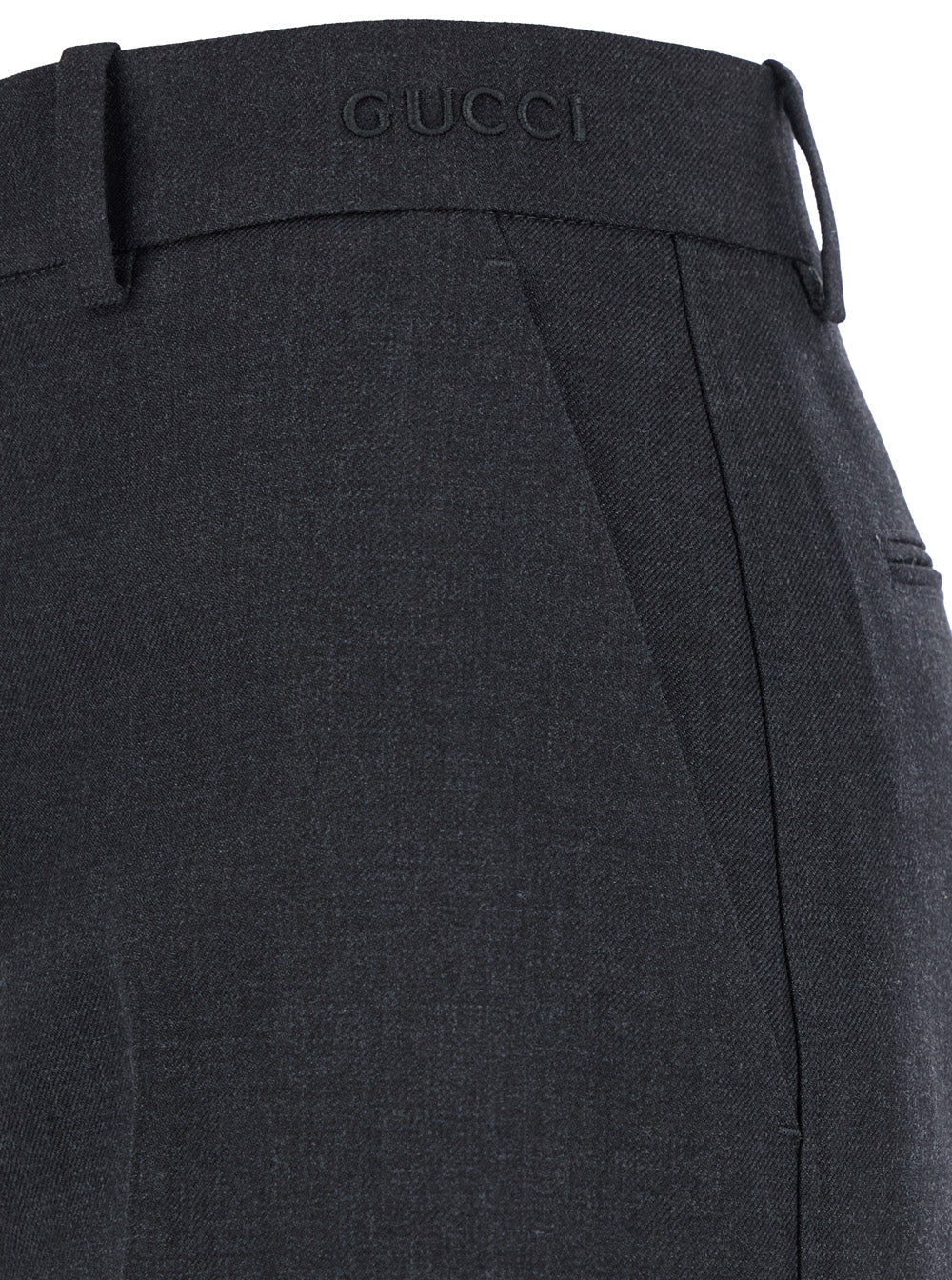 Gucci Women Grey Pants With Logo Lettering Detail On The Waist In Wool Woman