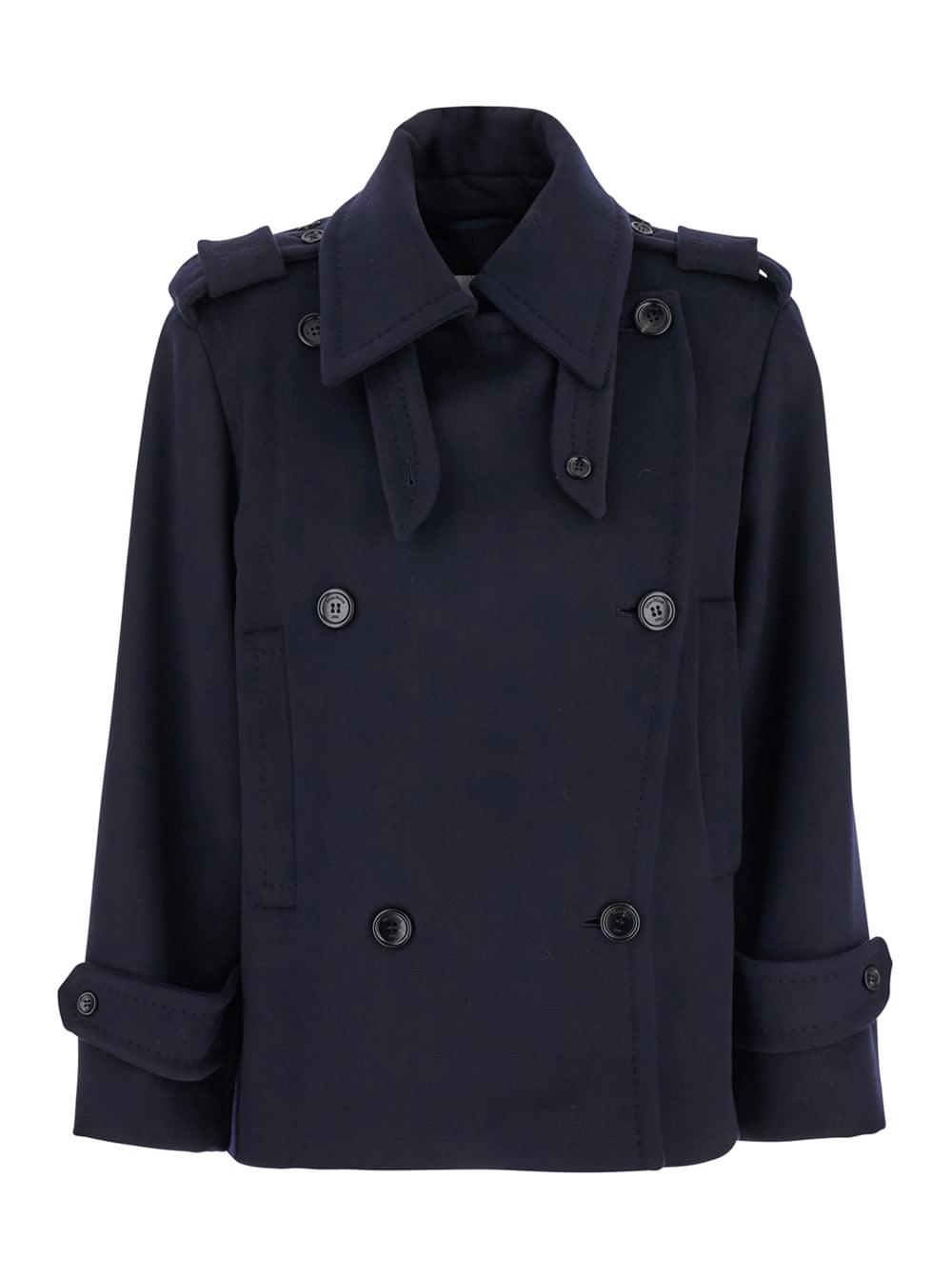 Max Mara Women 'Laveno' Blue Double Breasted Jacket With Wide Pointed Lapels In Virgin Wool Blend Woman