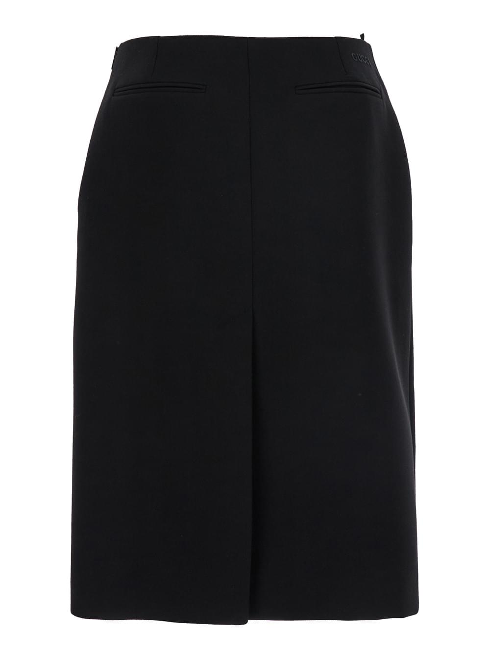 Gucci Women Black High Waist Skirt With Logo Lettering On Waist And Zip Puller In Wool Woman