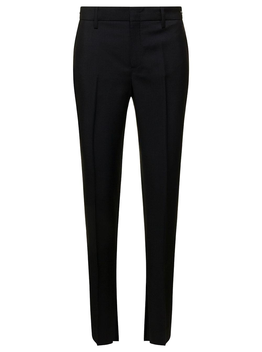 Gucci Women Black Slim Pants With Horsebit Detail In Mohair And Wool Woman