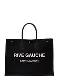 Saint Laurent Men 'Big Rive Gauche' Black Tote Bag With Contrasting Logo Print In Cotton Man