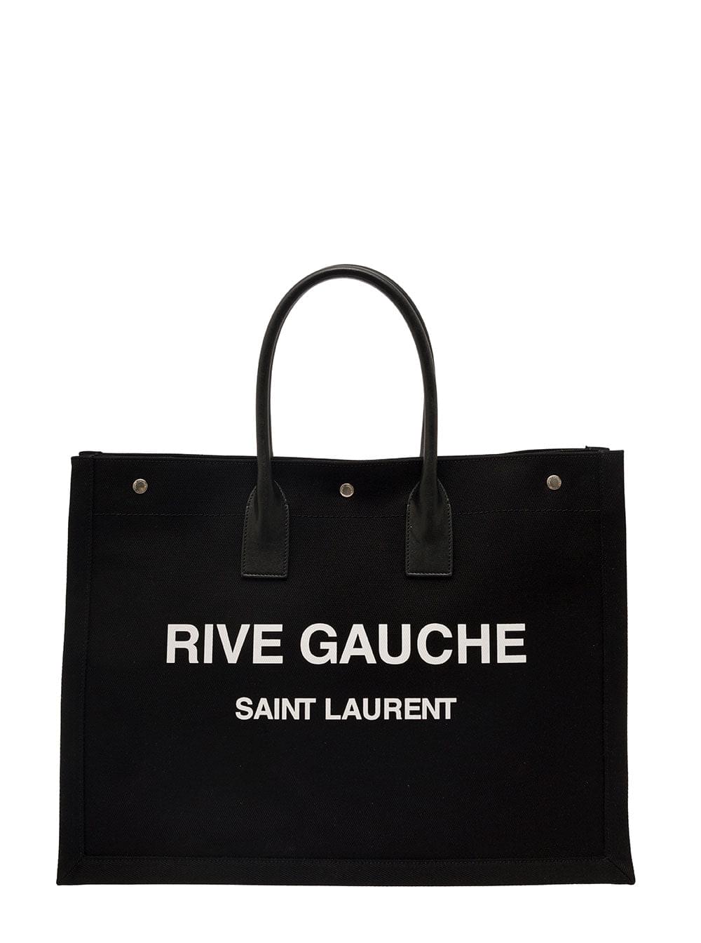 Saint Laurent Men 'Big Rive Gauche' Black Tote Bag With Contrasting Logo Print In Cotton Man