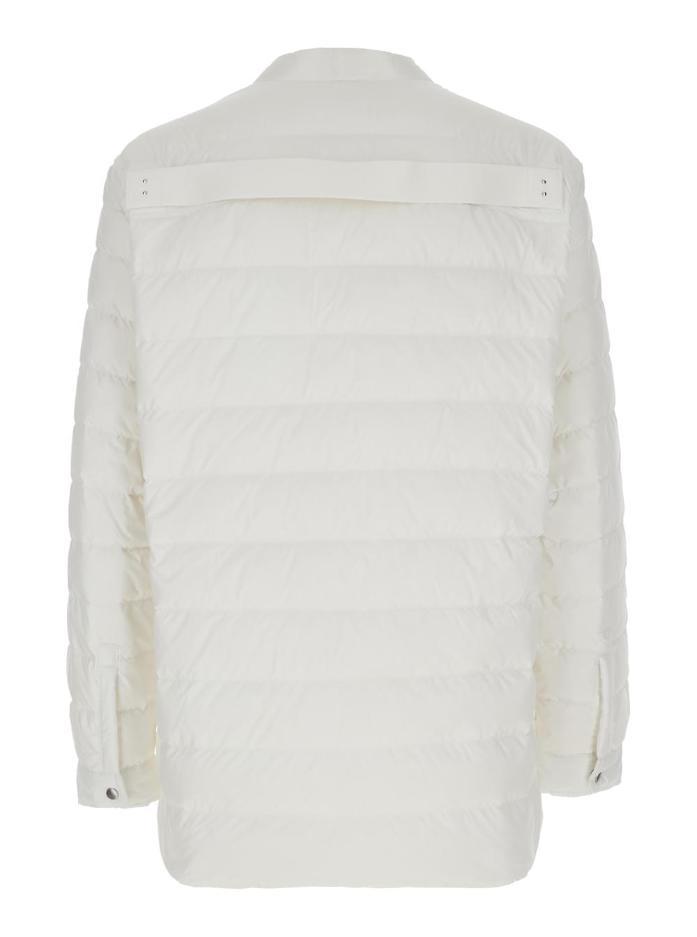 Rick Owens X Moncler Men White Down Jacket With Logo Patch On The Sleeve And Snap Buttons In Tech Fabric Man