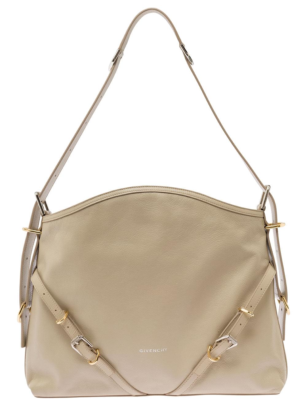 Givenchy Women 'Voyou' Beige Shoulder Bag With Embossed Logo In Smooth Leather Woman