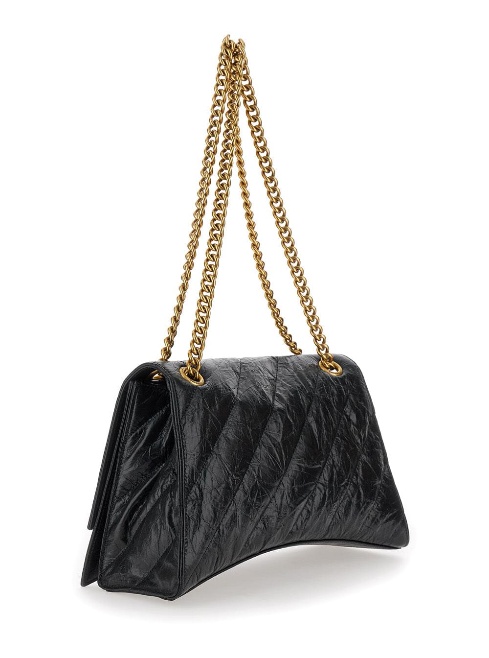 Balenciaga Women 'Crush M' Black Crossbody Bag With B Logo In Crush Quilted Leather Woman