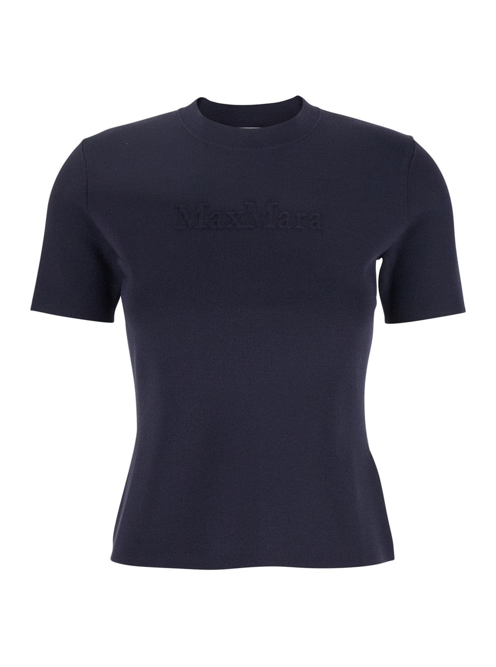 Max Mara Women Blue Crewneck T-Shirt With Tonal Logo Lettering On The Front In Viscose Blend Woman