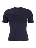 Max Mara Women Blue Crewneck T-Shirt With Tonal Logo Lettering On The Front In Viscose Blend Woman