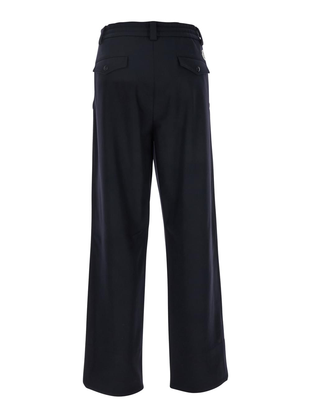 Moncler Men Blue Pants With Drawstring Elastic Waist And Logo Patch On The Rear In Wool Man