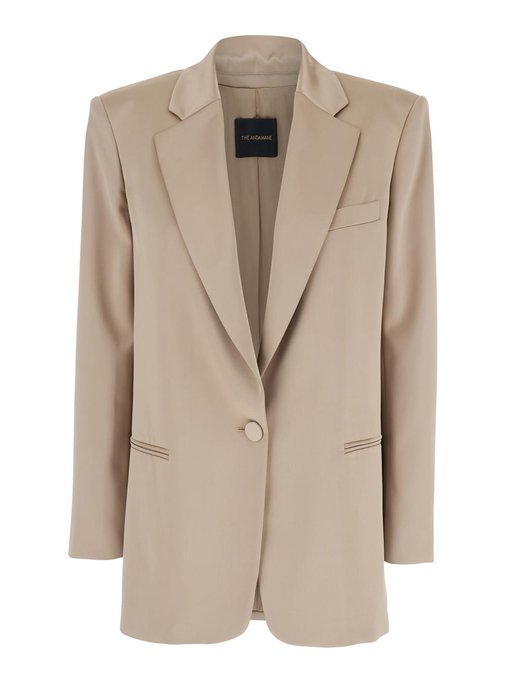 The Andamane Women 'Guia' Beige Single-Breasted Jacket With Notched Revers And Shoulder Pads In Wool Blend Stretch Woman
