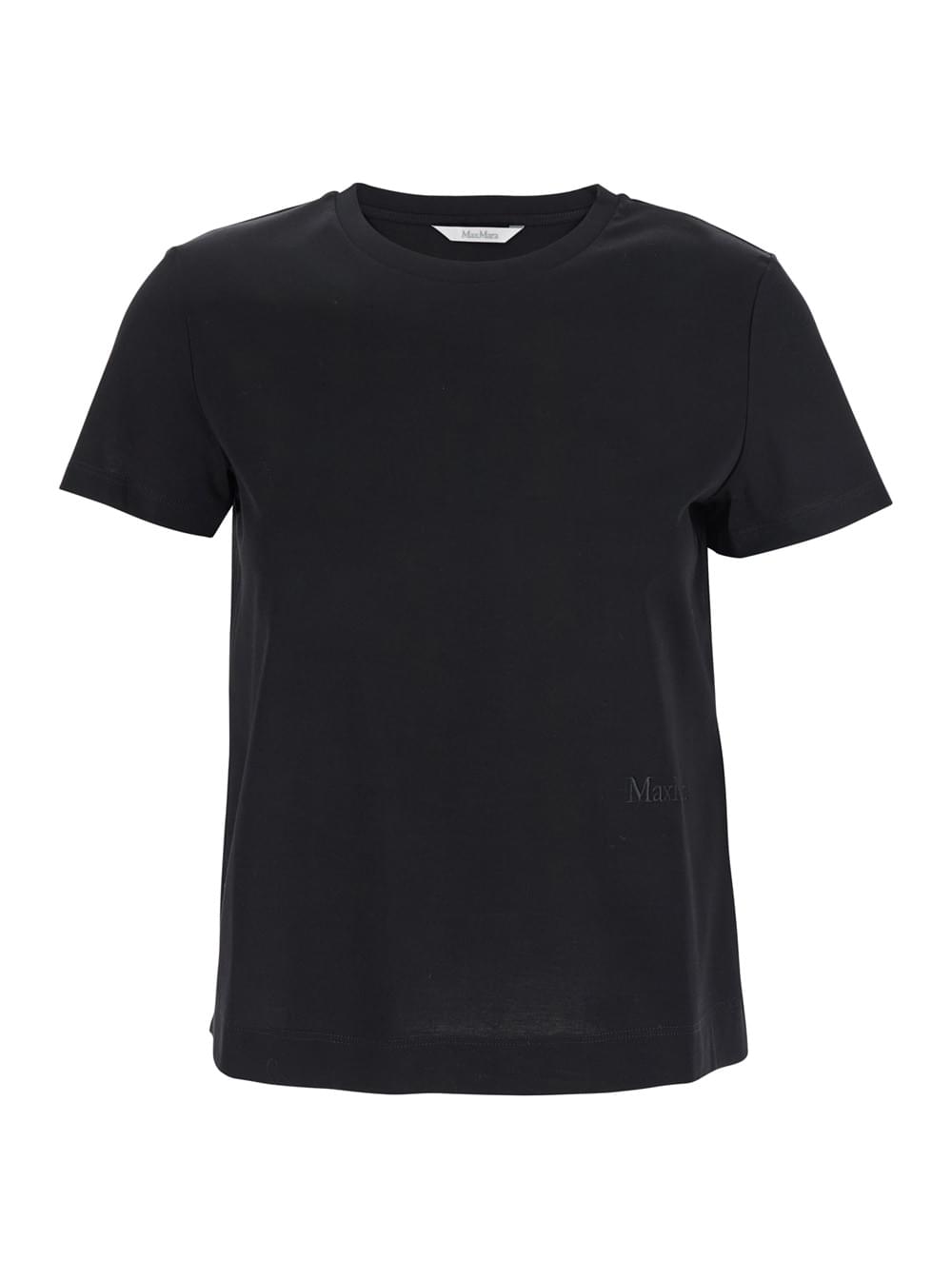 Max Mara Women Black T-Shirt With Logo Embroidered On The Front In Cotton Woman