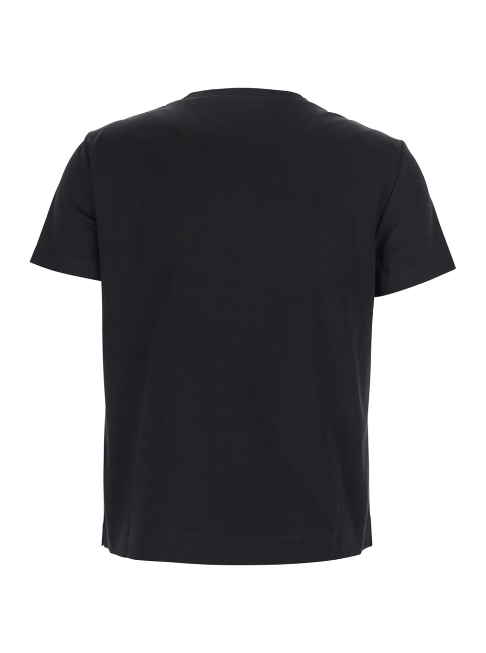Max Mara Women Black T-Shirt With Logo Embroidered On The Front In Cotton Woman