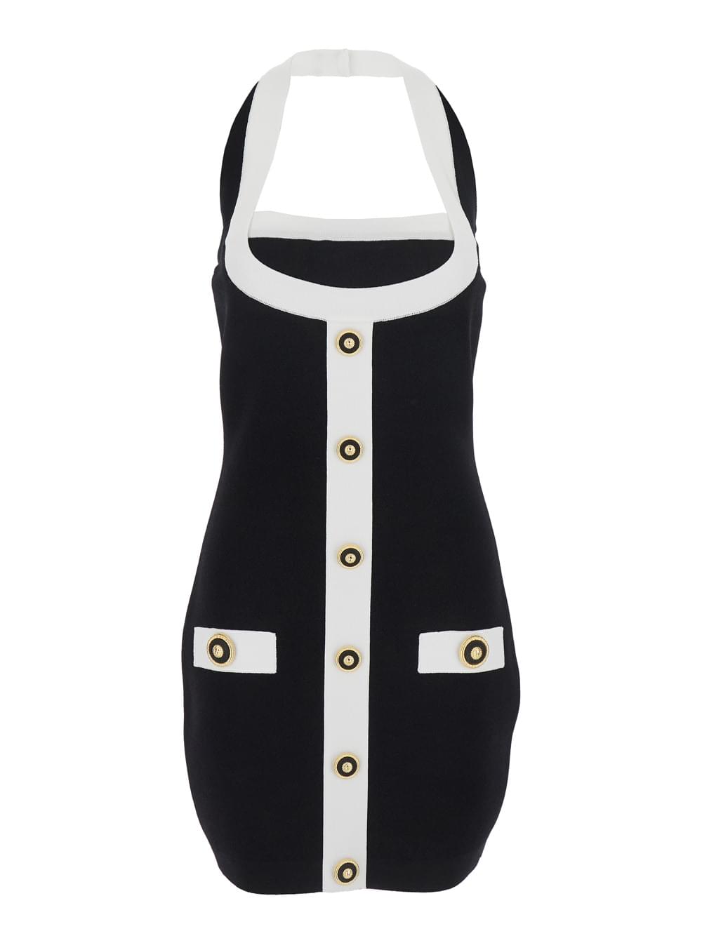 Balmain Women Black Dress With Square Neckline And Decorative Buttons In Viscose Blend Women