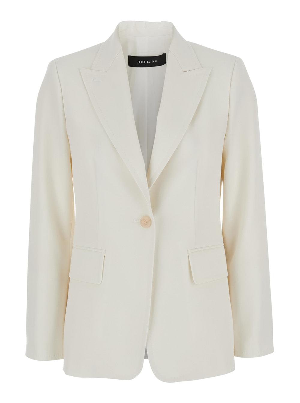 Max Mara Women 'Palchi' White Jacket With Classic Lapels In Virgin Wool Woman