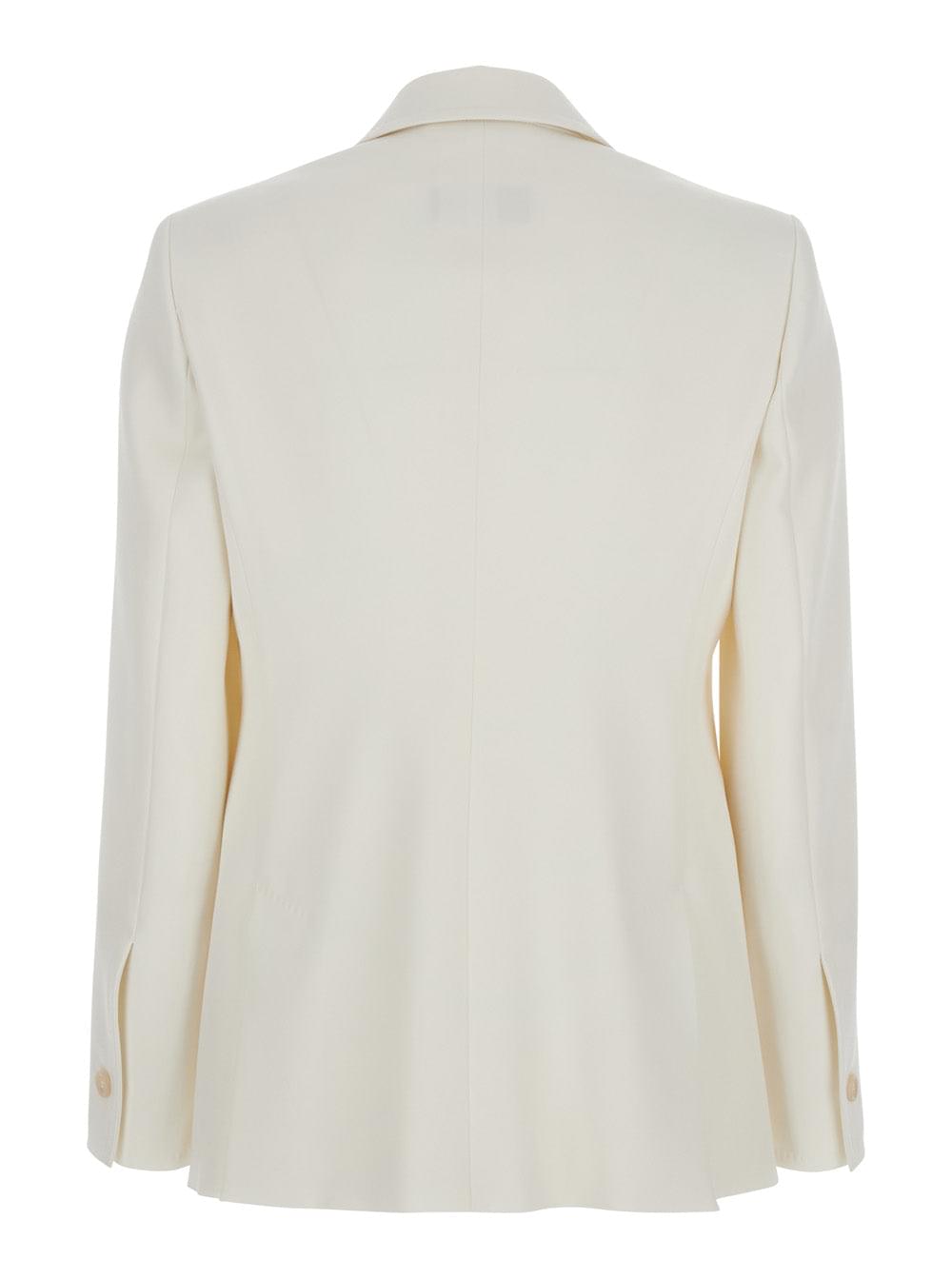 Max Mara Women 'Palchi' White Jacket With Classic Lapels In Virgin Wool Woman