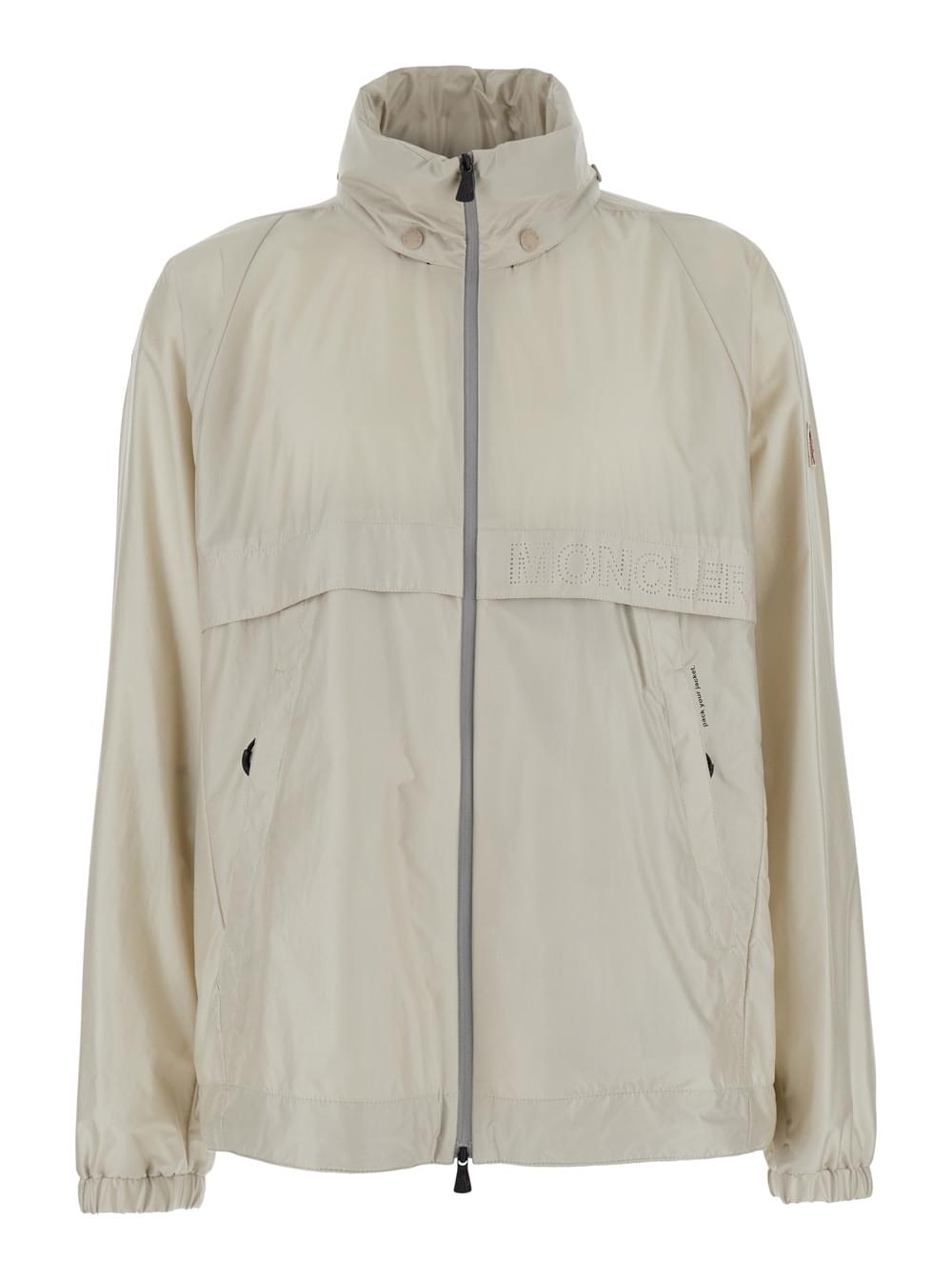 Moncler Grenoble Men 'Negara' Beige Jacket With Logo Print On The Front And Removable Hood In Tech Fabric Man