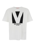 Valentino Men 'Chez' White Crewneck T-Shirt With Maxi Logo Print On The Front In Cotton Man