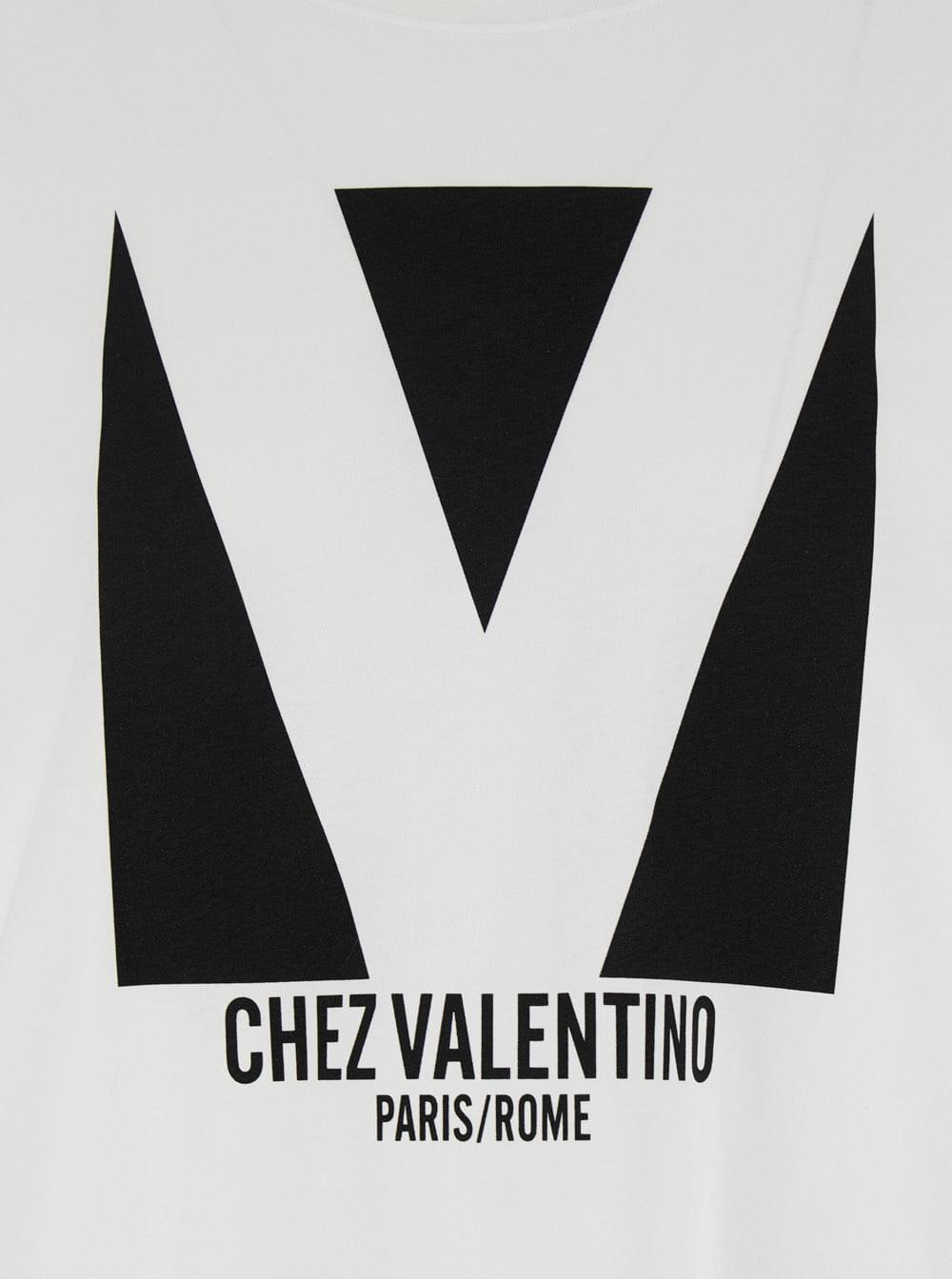 Valentino Men 'Chez' White Crewneck T-Shirt With Maxi Logo Print On The Front In Cotton Man