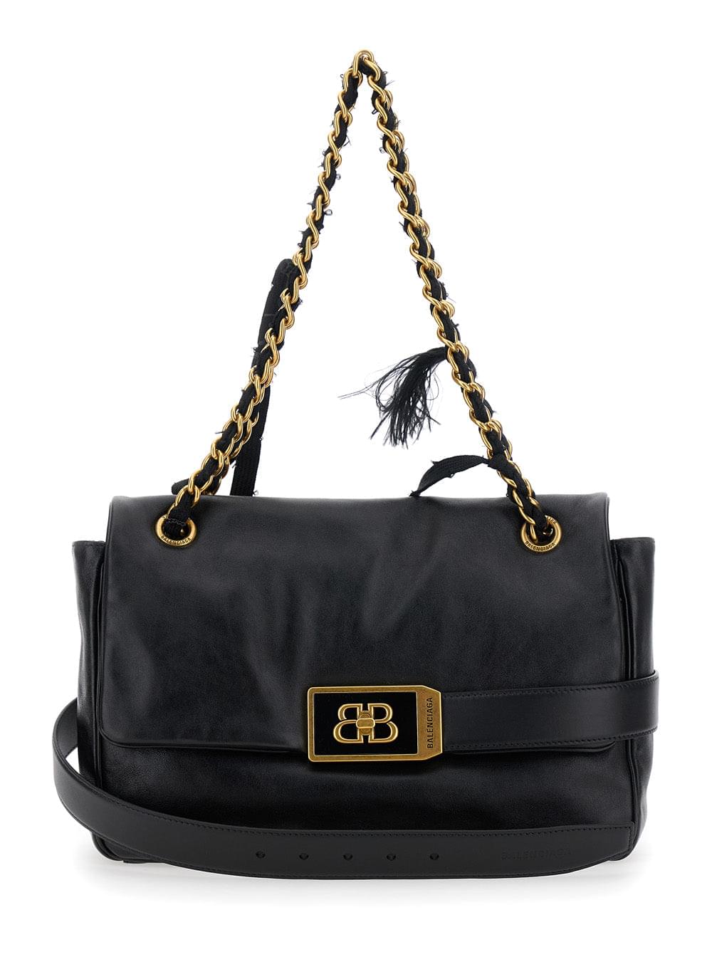 Balenciaga Women 'Modu Flap' Black Crossbody Bag With Logo Plaque On The Front In Leather Woman