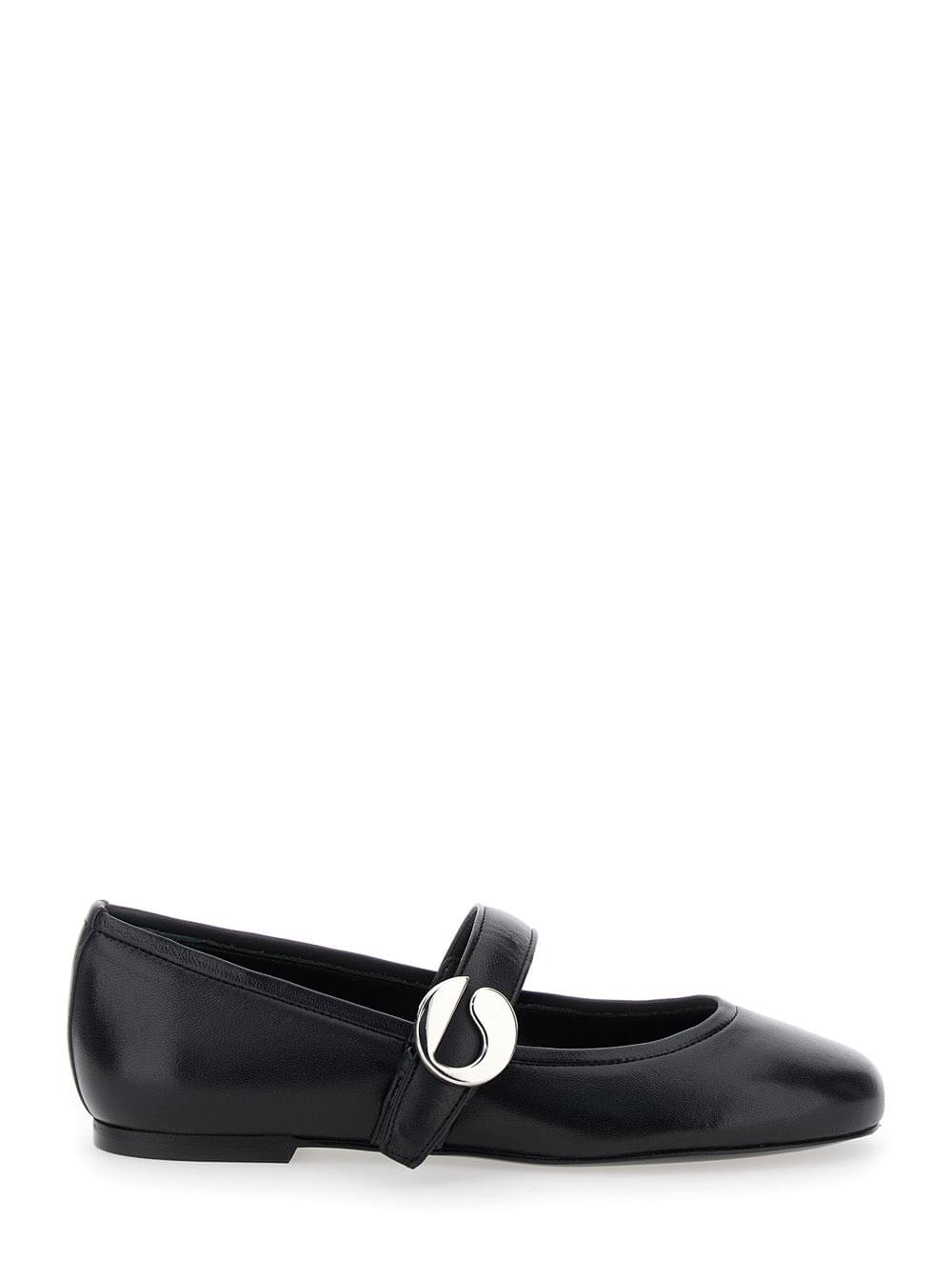 Coperni Women Black Ballerinas With Metallic Logo And Strap In Smooth Leather Woman