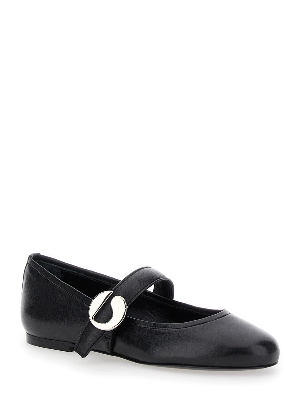 Coperni Women Black Ballerinas With Metallic Logo And Strap In Smooth Leather Woman