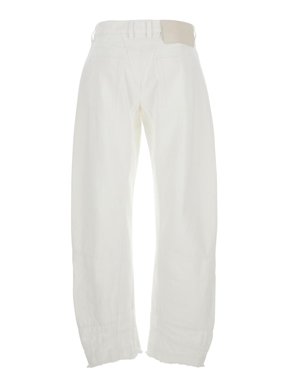 Jil Sander Women White Jeans With Logo Patch On The Rear And Fringed Hem In Denim Woman