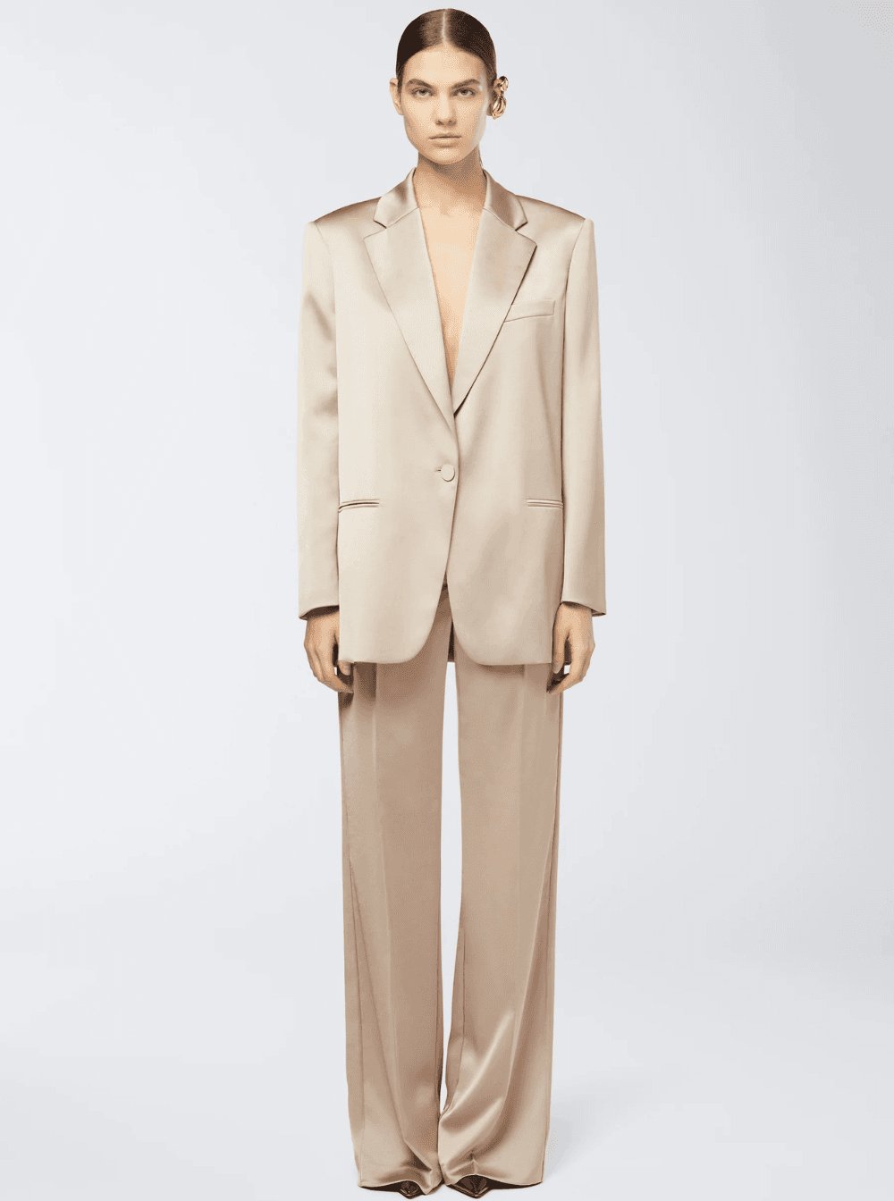 The Andamane Women 'Guia' Beige Single-Breasted Jacket With Notched Revers And Shoulder Pads In Wool Blend Stretch Woman