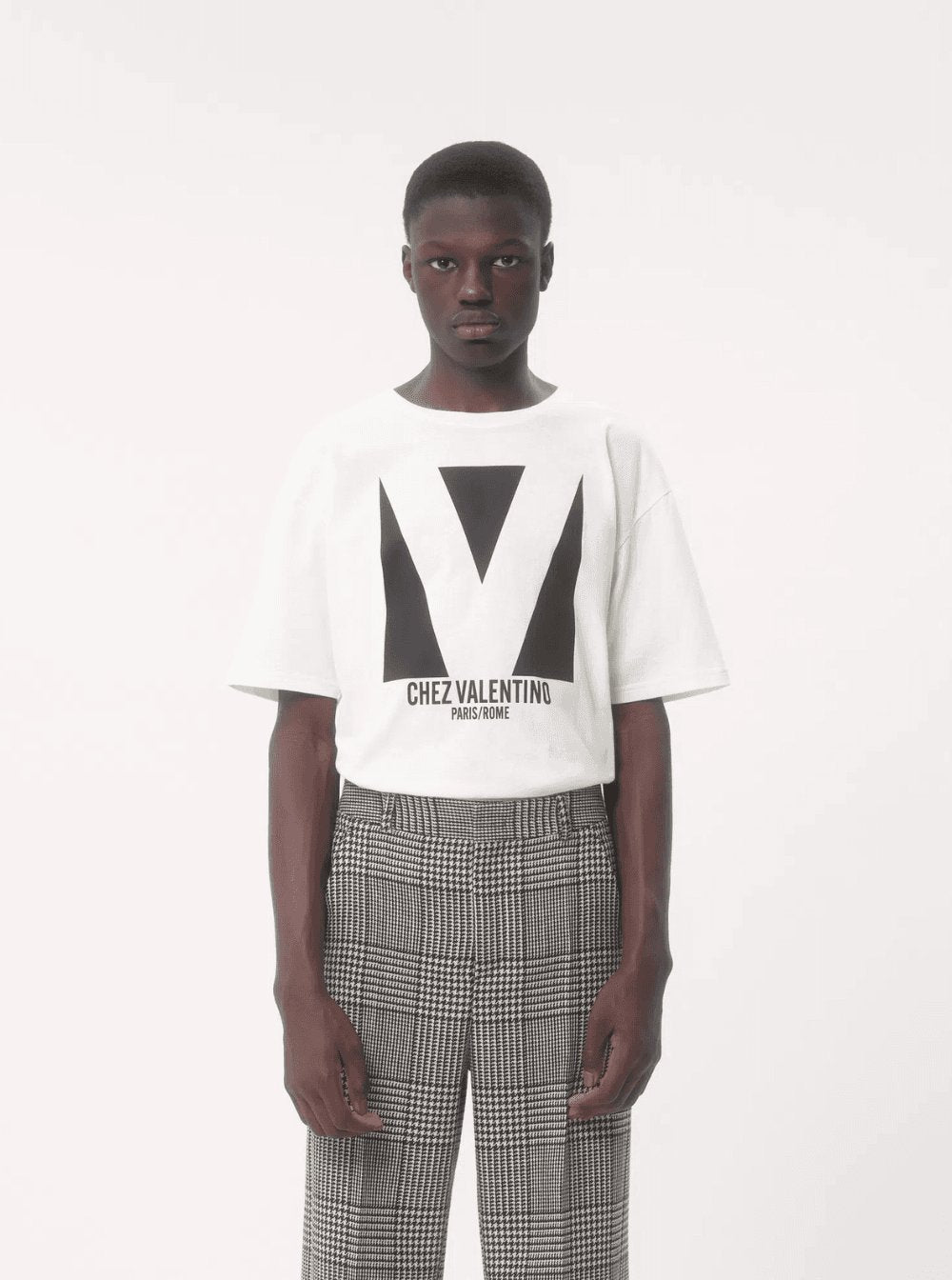 Valentino Men 'Chez' White Crewneck T-Shirt With Maxi Logo Print On The Front In Cotton Man