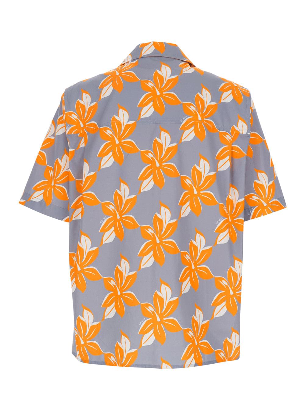 Gucci Men Multicolor Bowling Shirt With Cuban Collar And All-Over Floral Print In Cotton Man
