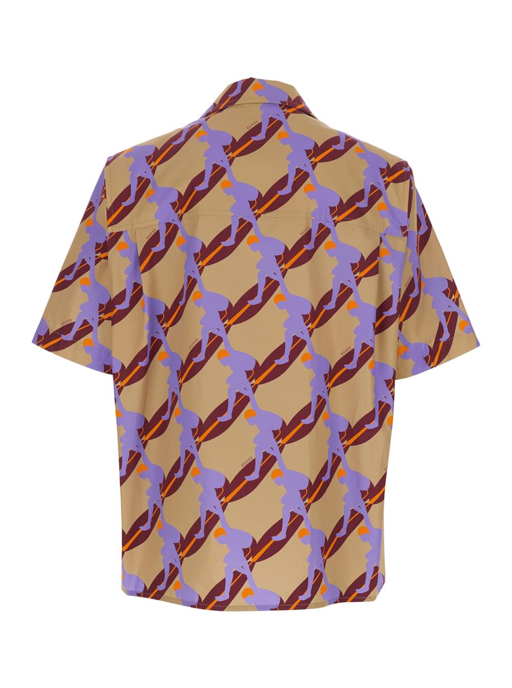 Gucci Men Multicolor Bowling Shirt With Cuban Collar And All-Over Print In Cotton Man