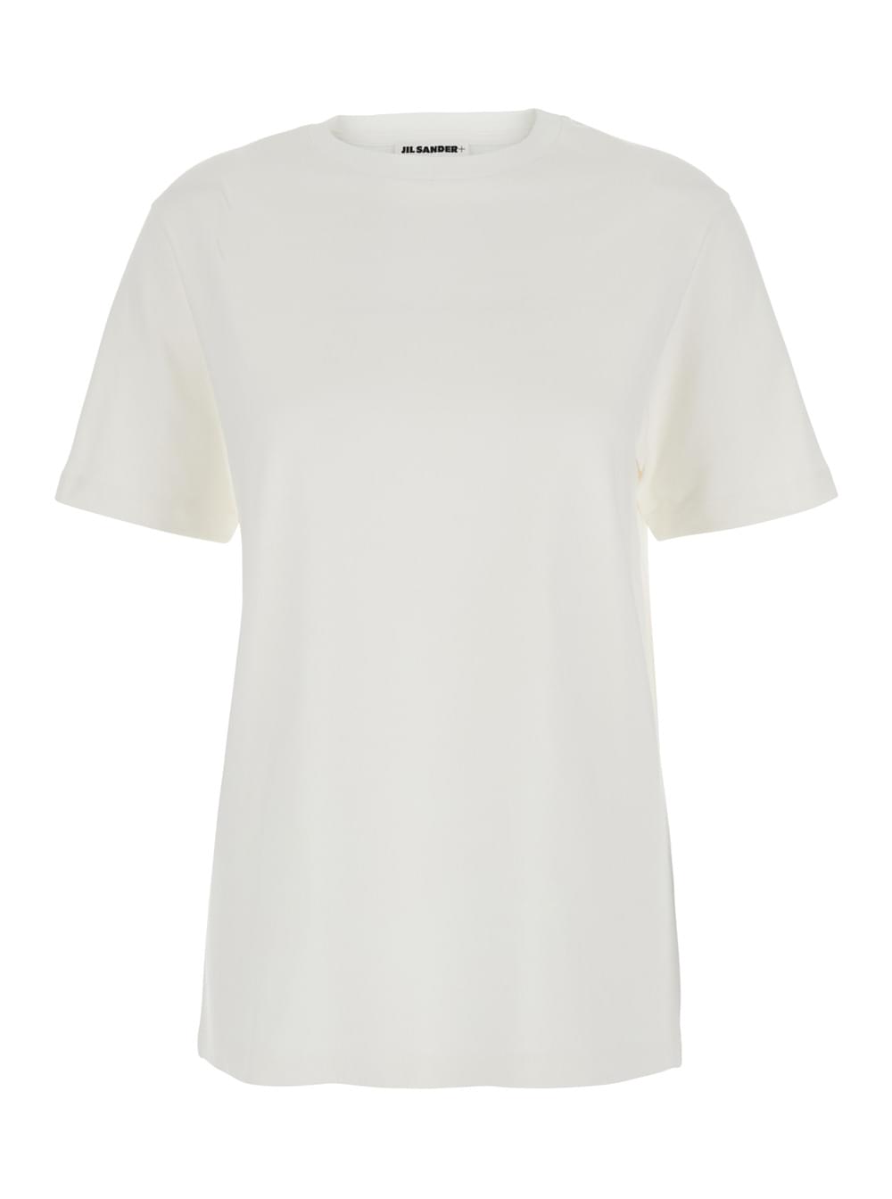 Jil Sander Women White Crewneck T-Shirt With Logo Patch Applied On The Back In Cotton Woman