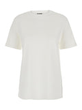 Jil Sander Women White Crewneck T-Shirt With Logo Patch Applied On The Back In Cotton Woman