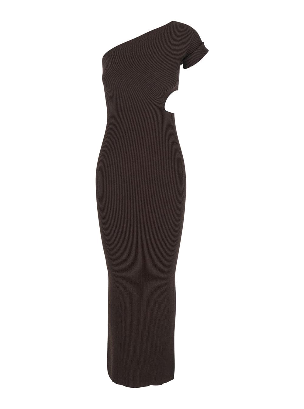 Max Mara Women 'Arda' Brown Long Dress With Cut-Out And One-Shoulder Design In Viscose Blend Woman